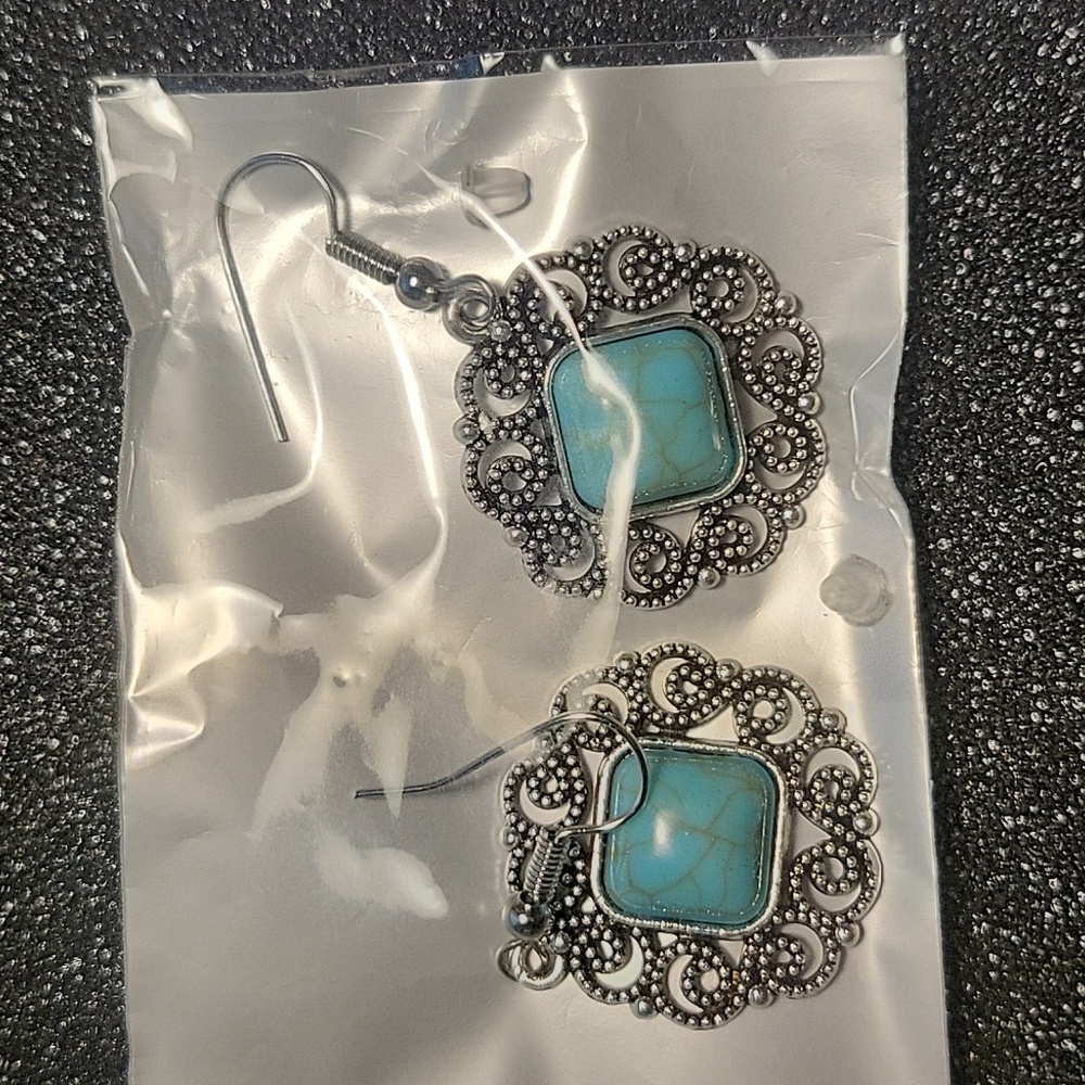 Silver and turquoise earrings dangles.